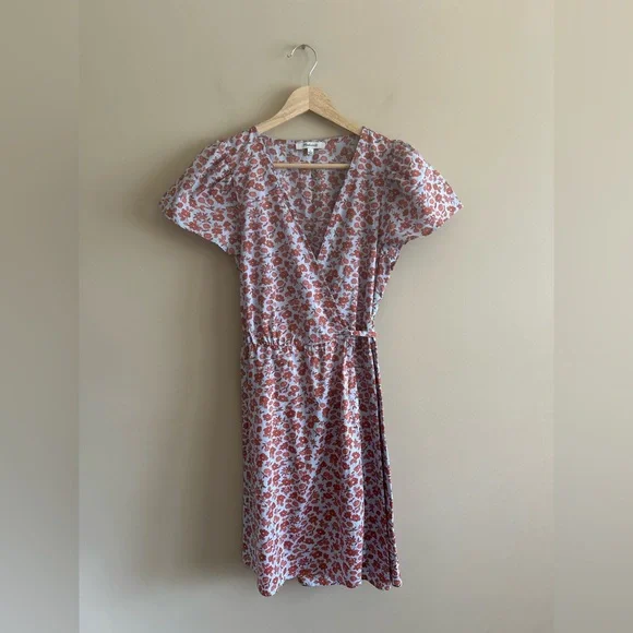 Madewell | Floral Wrap Dress - Orange and Blue, Size Small - Picture 5 of 8